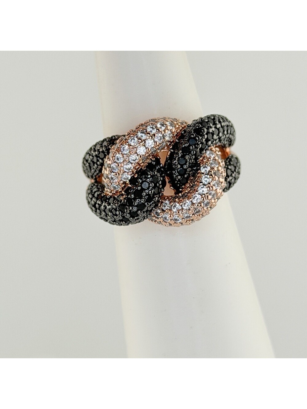 Bomb Party UNTAMED Pave Ring Sz 7 "Knot For The Faint" Black Onyx & Cz Rose Gold